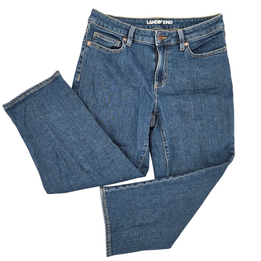 Lands' End 8 Petite Straight‎ Leg Jeans Womens Blue Mid Rise Stretch Denim